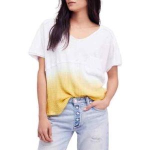 FREE PEOPLE White and Yellow Dip Dye Short Sleeve